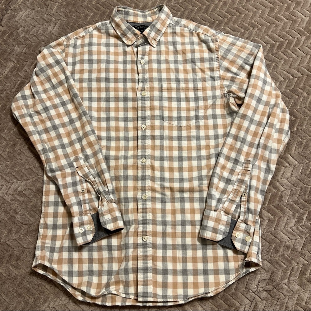 Banana Republic Luxe Flannel Slim Fit Medium Vintage- Brown,Khaki and White